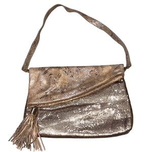 Whiting & Davis Gold Metal Mesh Fold Over Bag